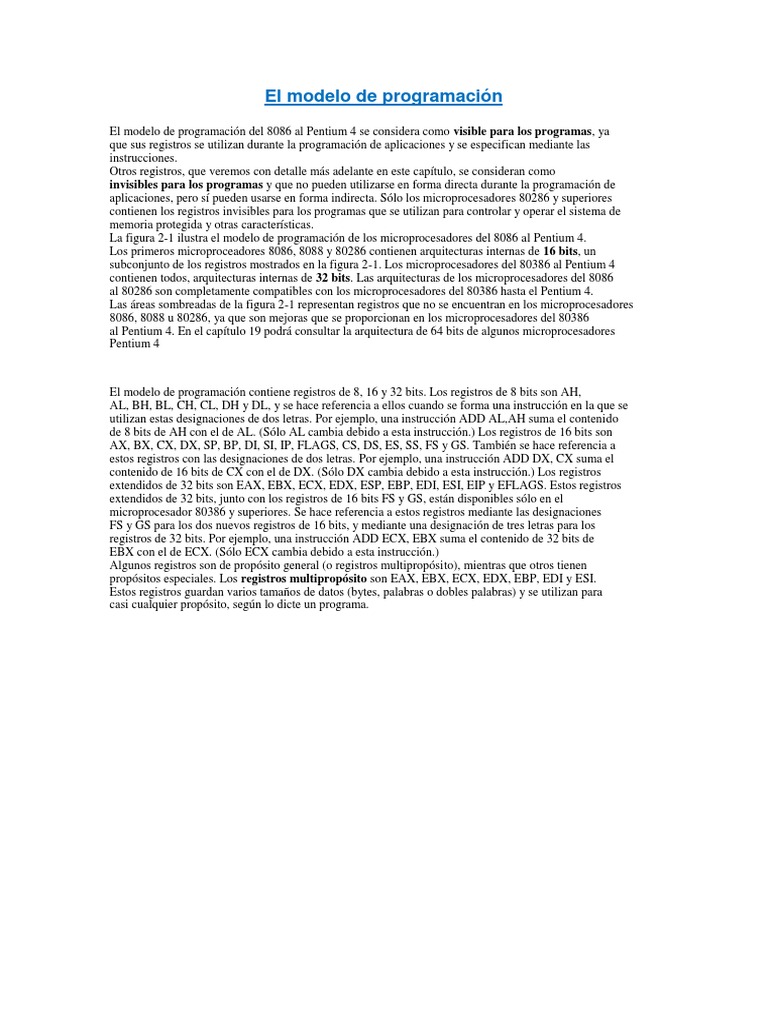 Modelo de Programación 8086 a Pentium 4 | PDF | Microprocesador | Poco