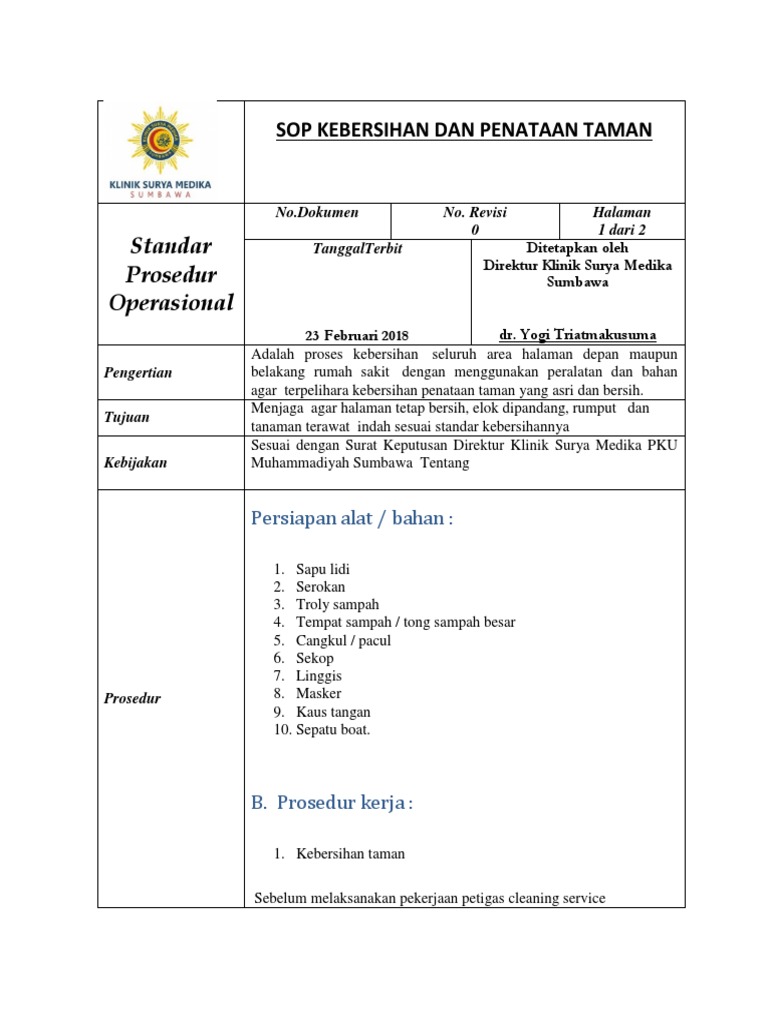 Sop Kebersihan Dan Penataan Taman