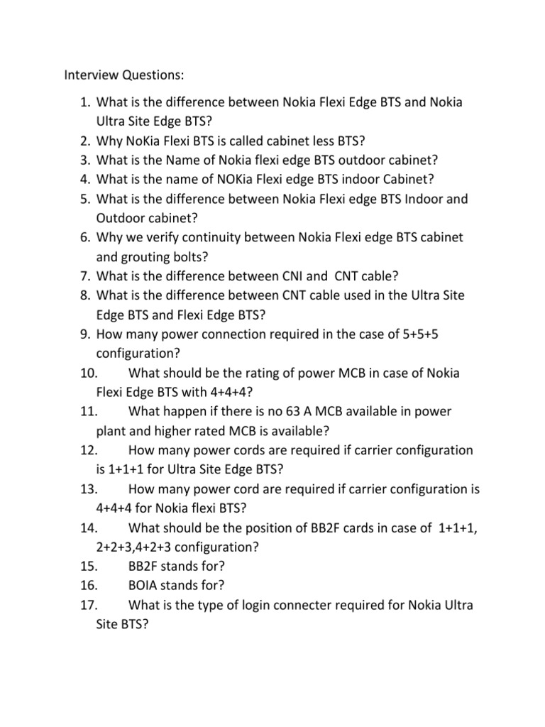 Nokia BTS Interview Questions Guide | PDF | Computer Networking ...