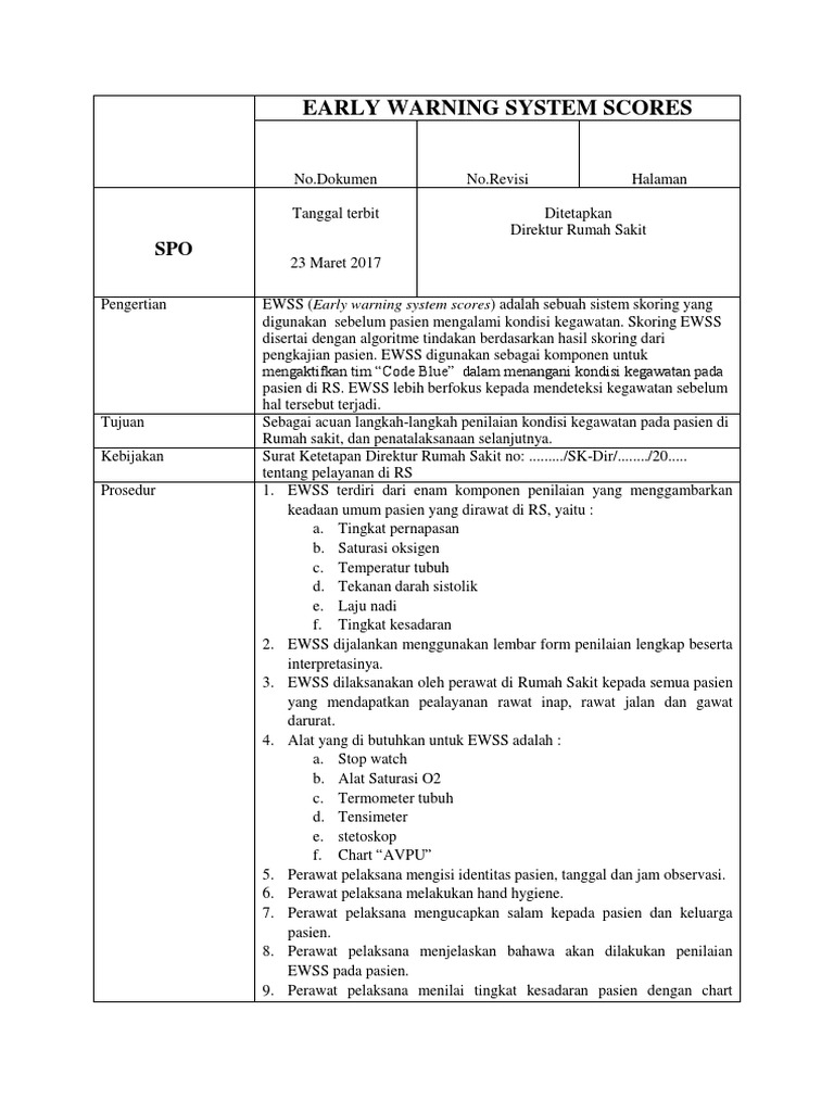 Skor Sistem Peringatan Dini Pasien | PDF