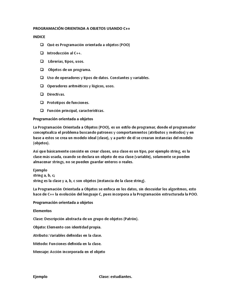 POO en C++: Conceptos y Ejemplos | PDF | Objeto (informática) | C