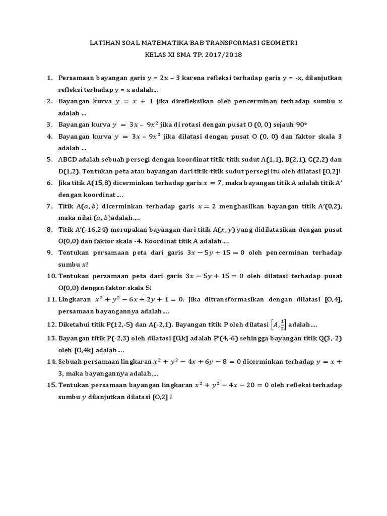 Latihan Soal Matematika Bab Transformasi Geometri Docx