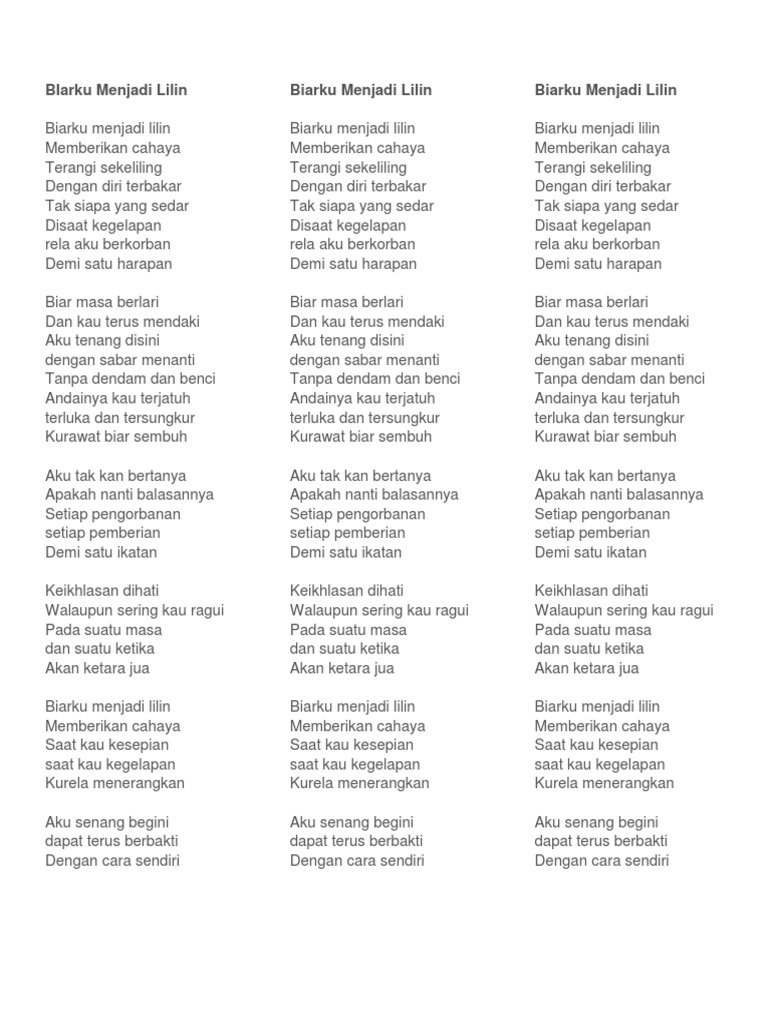 Lirik Lagu Biarku Menjadi Lilin Pelangi