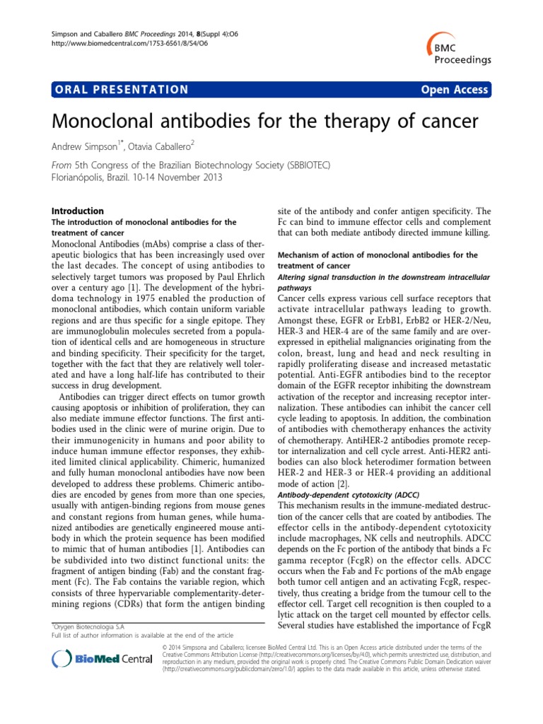 Monoclonal Antibodies For The Therapy of Cancer: Oralpresentation Open ...