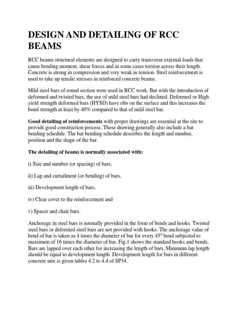 RCC Beam Design and Detailing Guide | PDF | Bending | Beam (Structure)