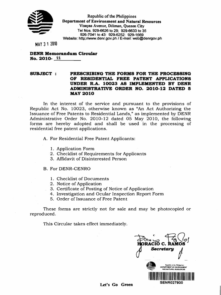 Free Patent for Residential Lot Patent Application Patent