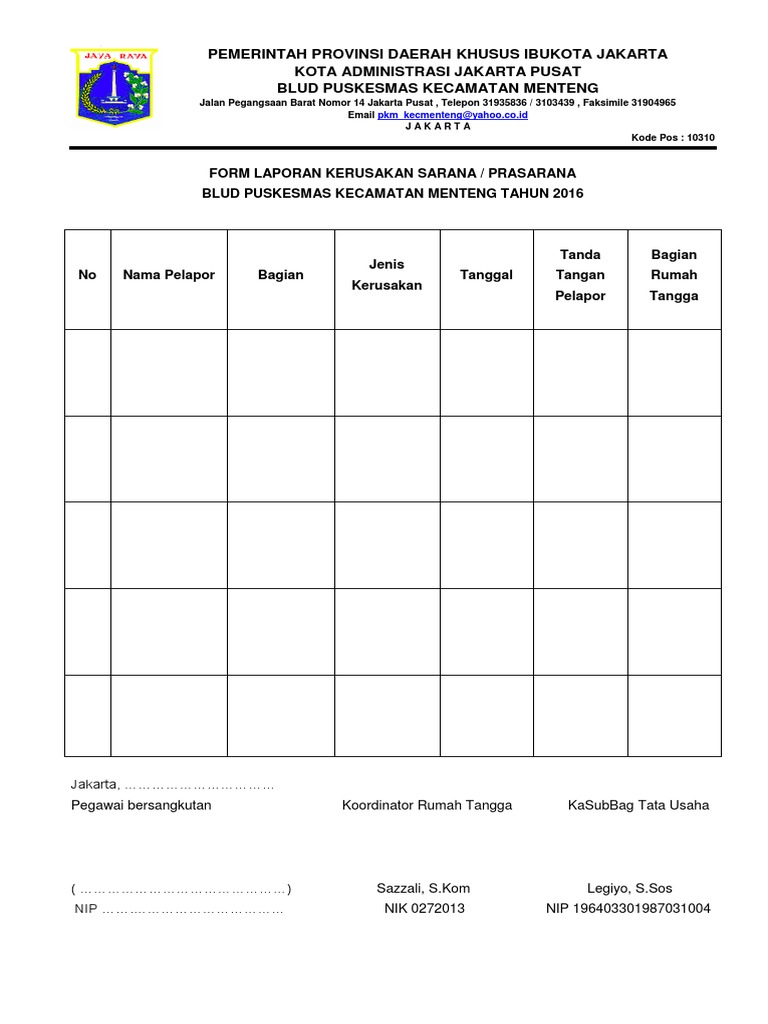 Formulir Laporan Kerusakan Alat 2016 | PDF
