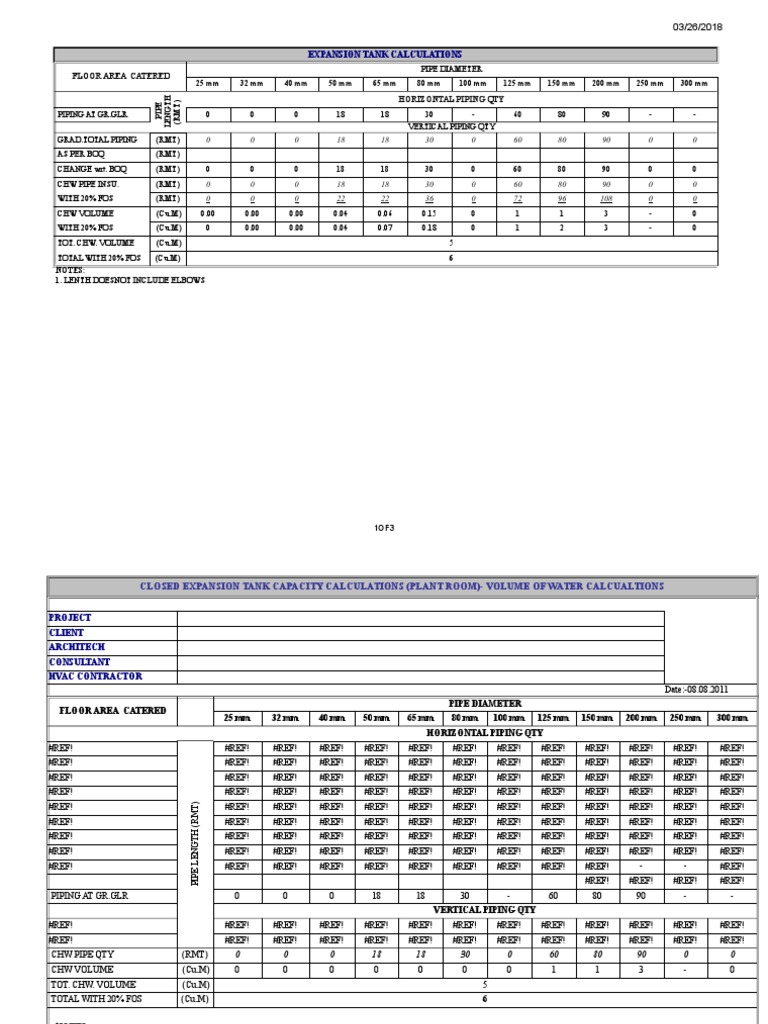 Expansion Tank Calculations PDF Volume Pump