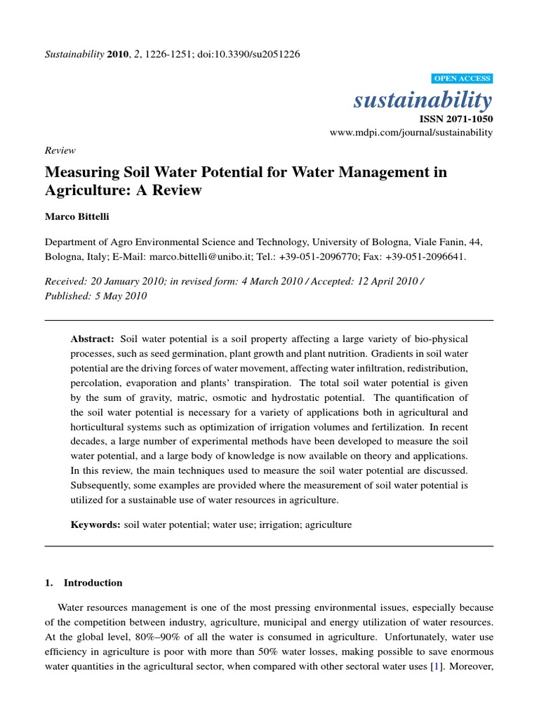 Sustainability: Measuring Soil Water Potential For Water Management in ...