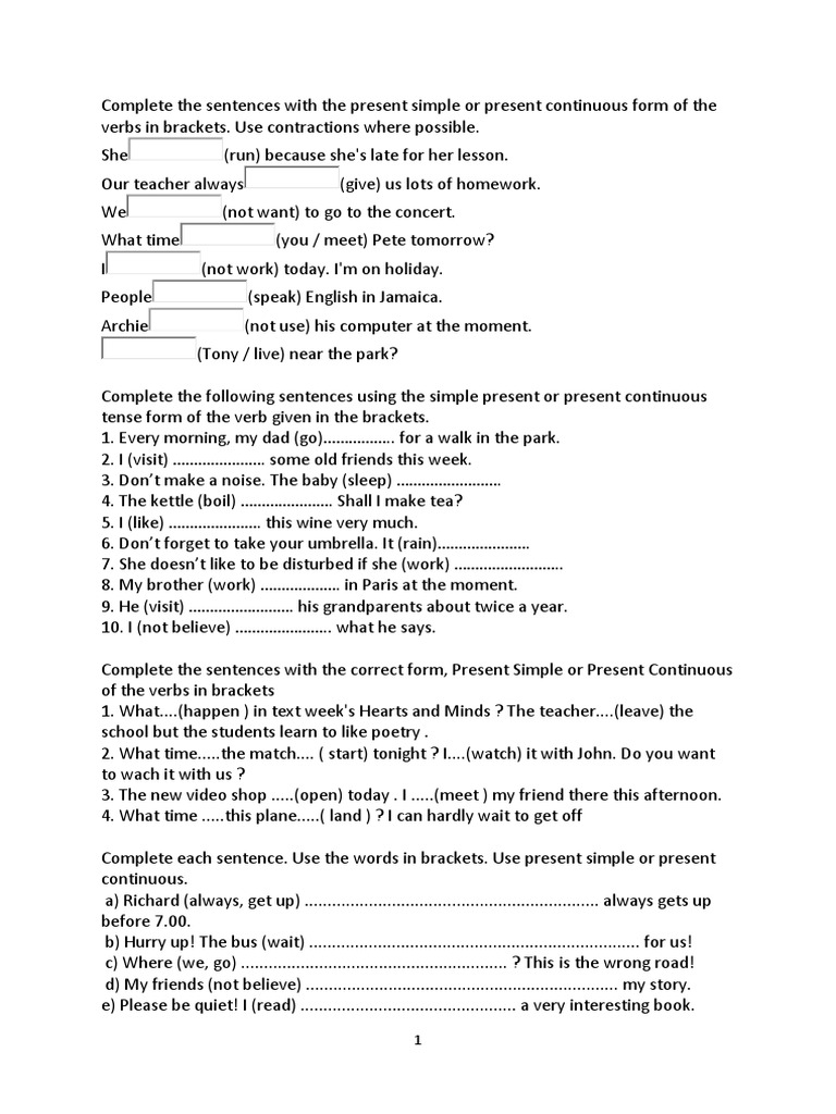 Present Simple vs Continuous Exercises | PDF | Foreign Language Studies ...