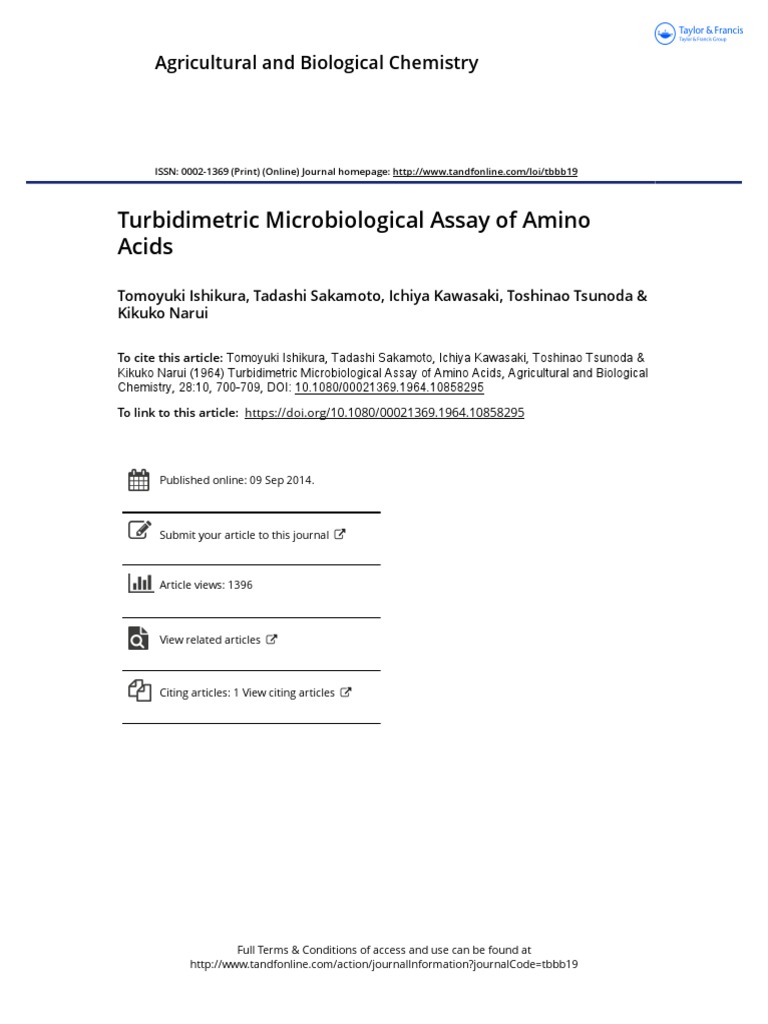 Turbidimetric Microbiological Assay of Amino Acids PDF Absorbance