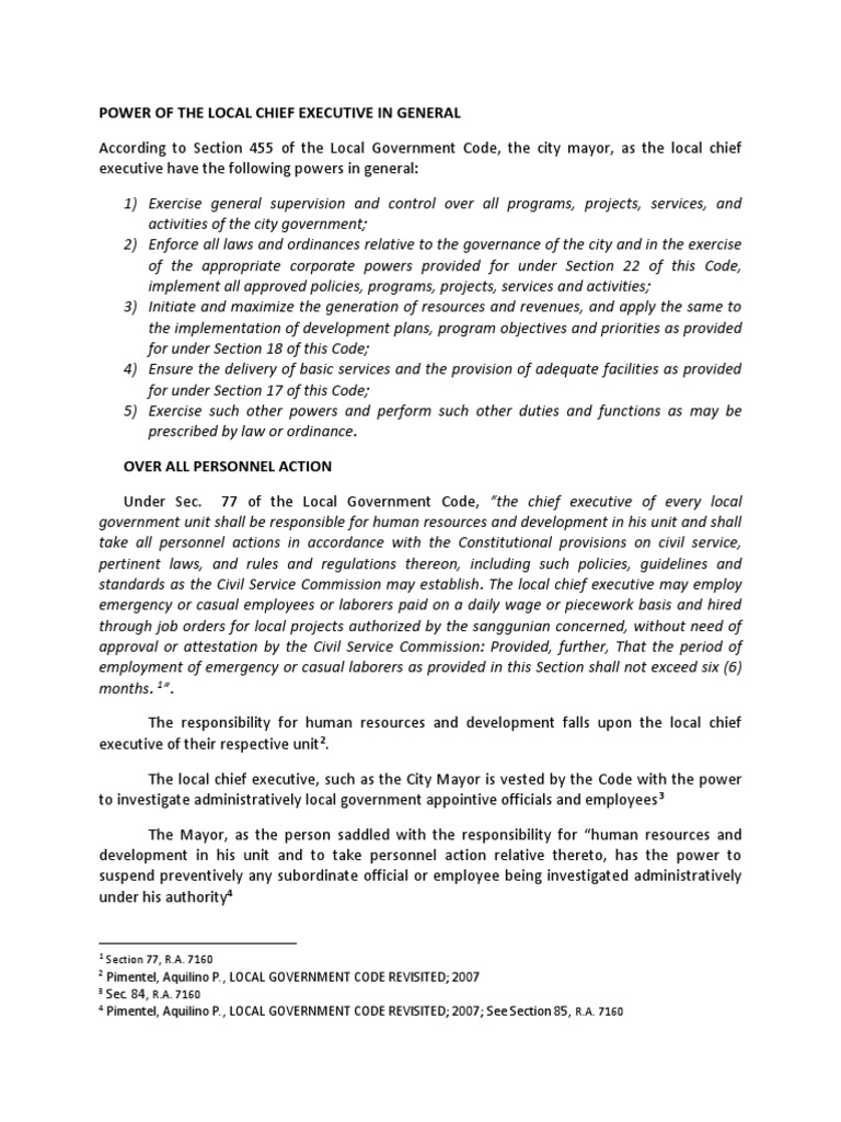 Powers and Limitations of Local Executives | PDF | Civil Service ...