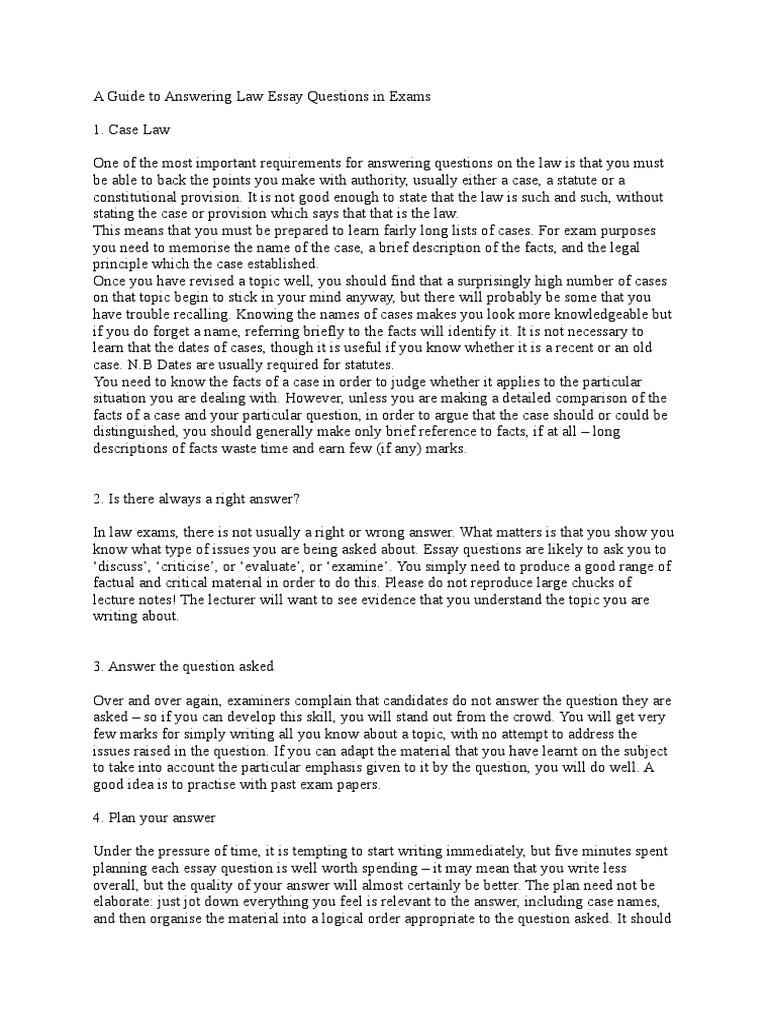 A Guide To Answering Law Essay Questions Pdf Essays Question