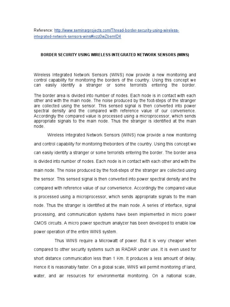 Border Security with Wireless Sensors | PDF | Computer Network ...