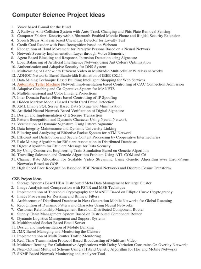 Computer Science Project Ideas | PDF | Artificial Neural Network ...