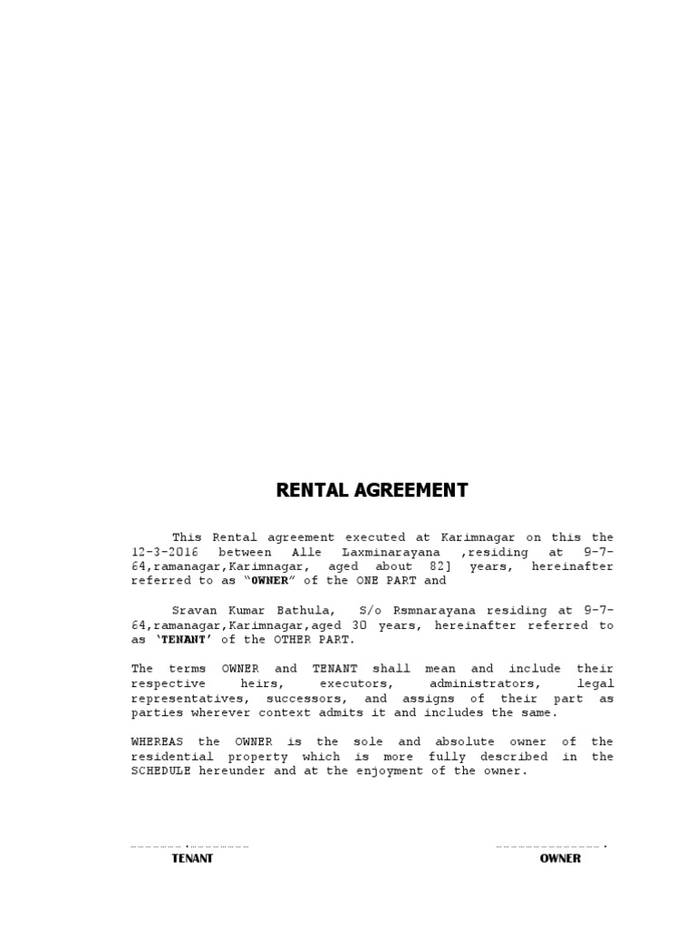 House Rental Agreement Format PDF Leasehold Estate Renting