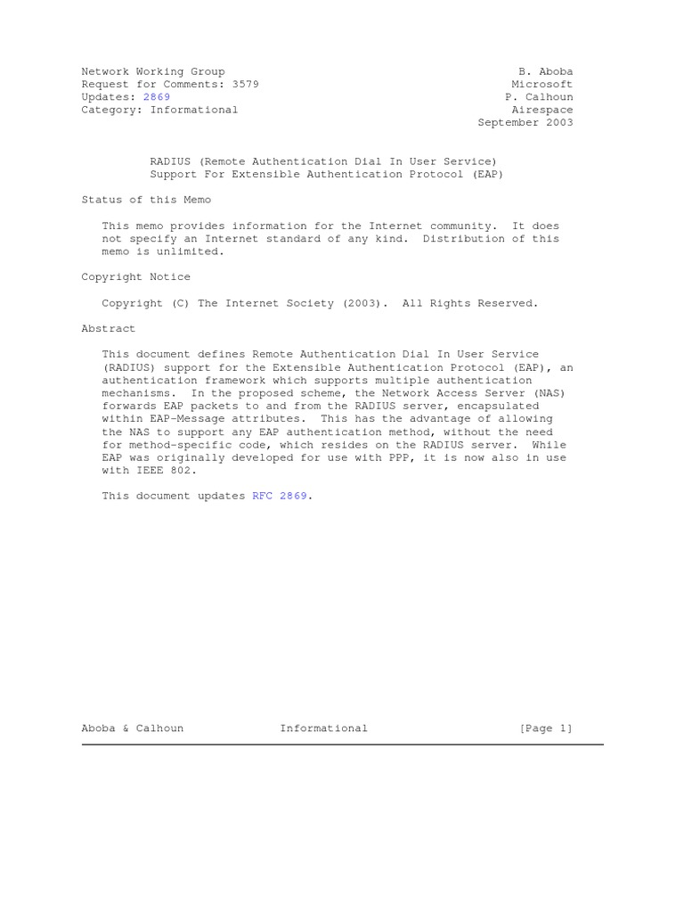 RFC 3579 PDF Radius Computer Standards