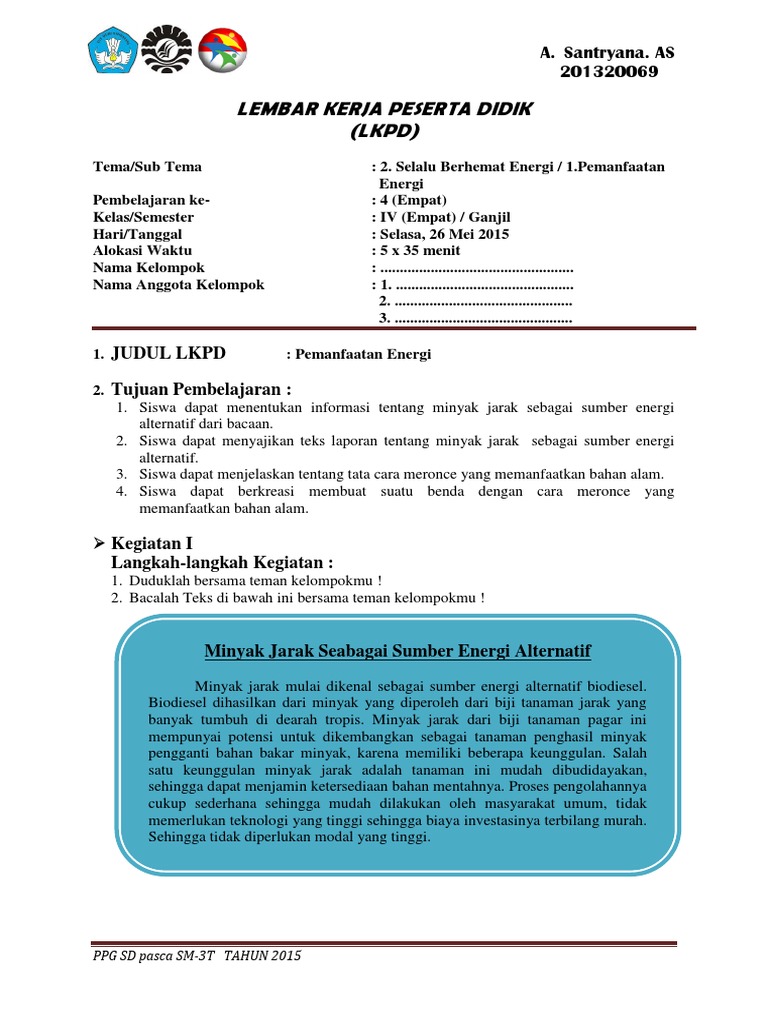 Contoh Lkpd Ipa Sd Kelas 2 | Sobat Guru