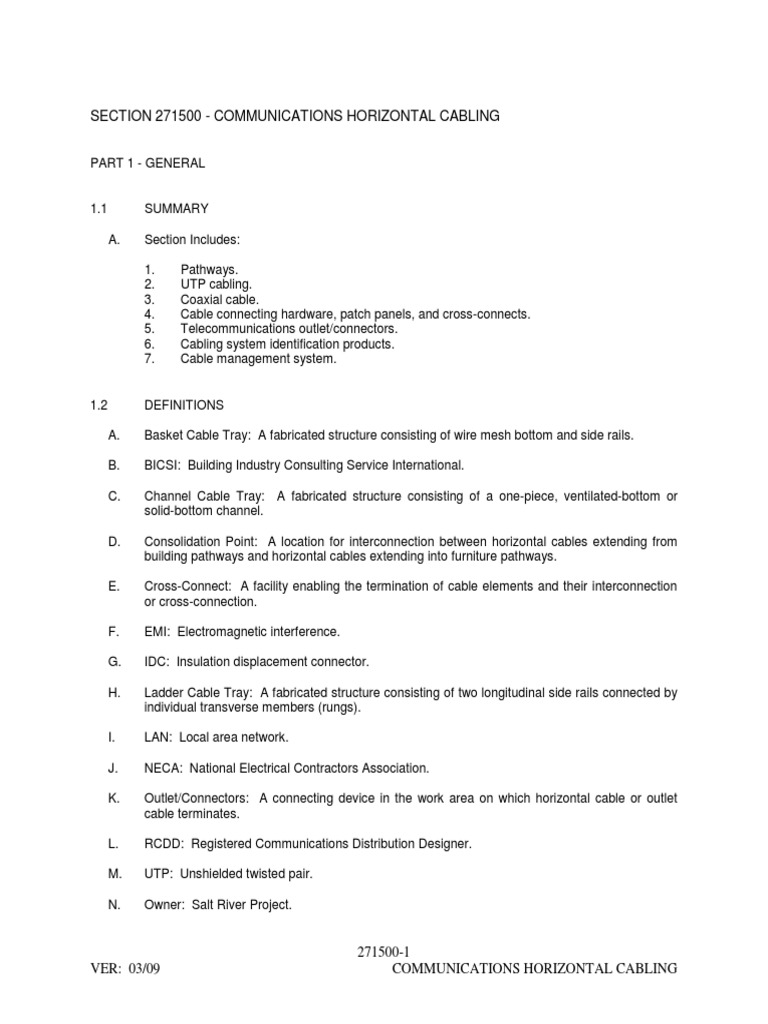 Section 271500 Communications Horizontal Cabling | PDF | Coaxial Cable ...