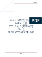 Name: Vinit J Faria Roll No. 157 STD: S.Y.J.C. (Science) Div: II Elphinstone College