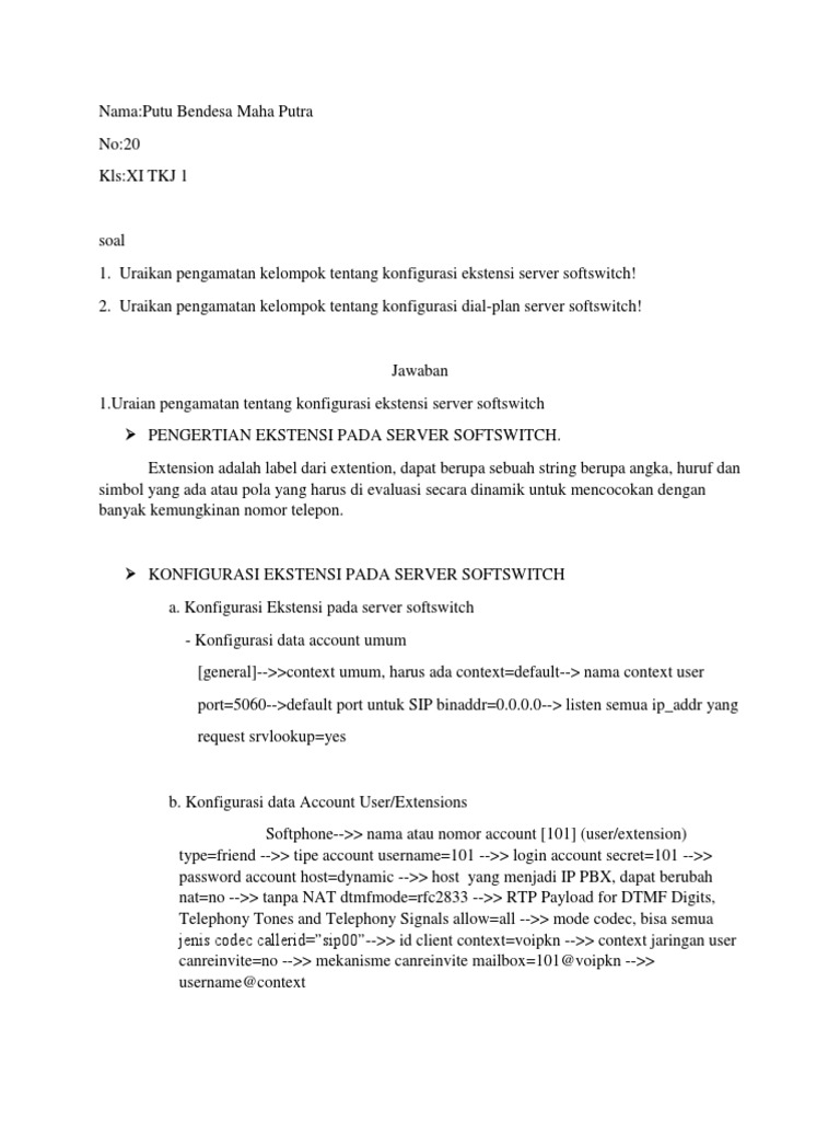 Konfigurasi Ekstensi Dan Dial Plan Pada Server Softswitch