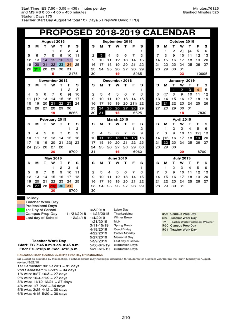 CCISD 201819 Calendar PDF Academic Term Educational Institutions