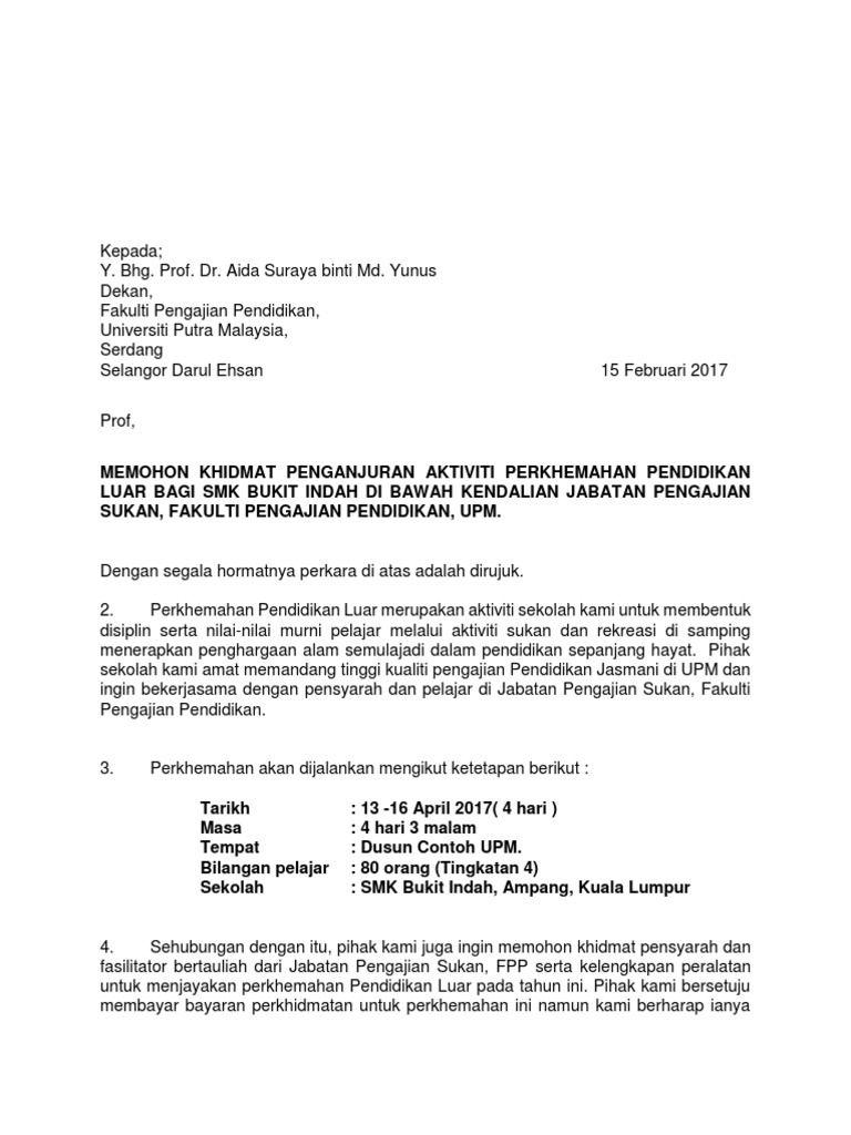 Surat Rasmi Perkhemahan Ke Upm Pdf