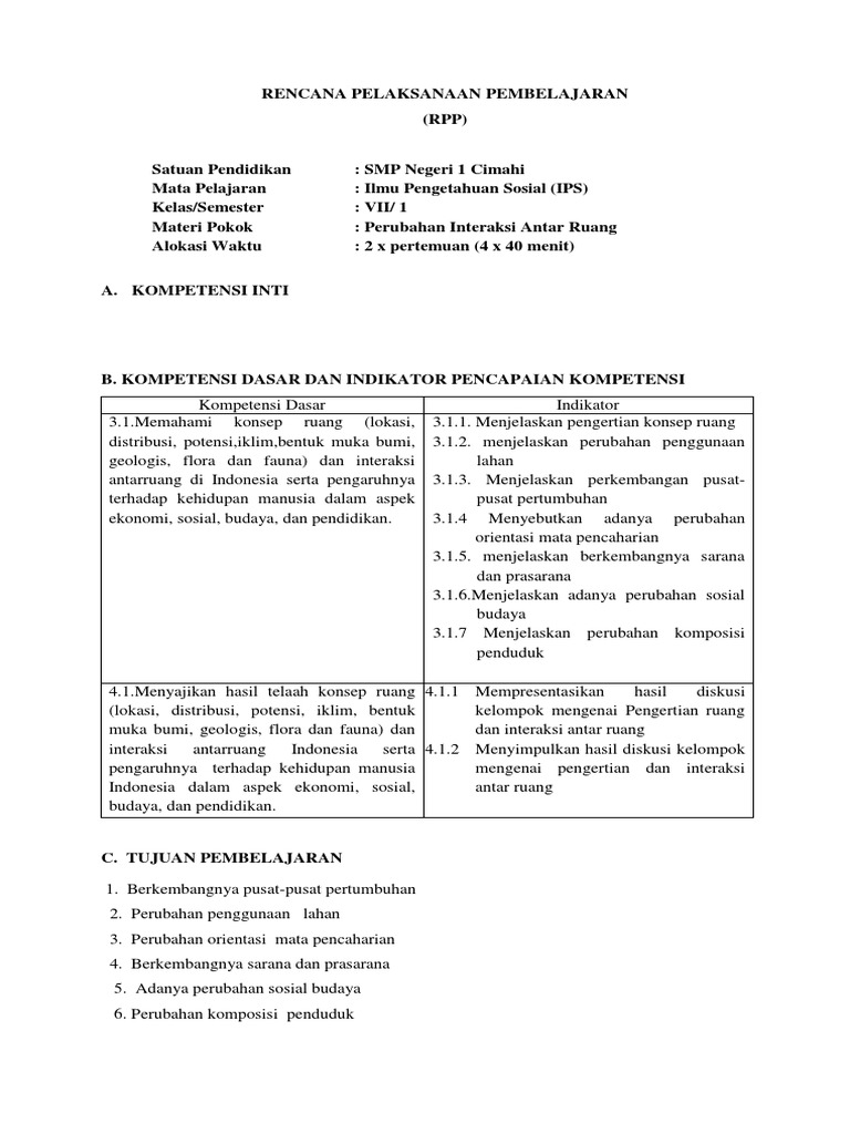 7 Rpp Ips Kelas 7 Perubahan Interaksi Antarruang Www Dimensiilmuku Com