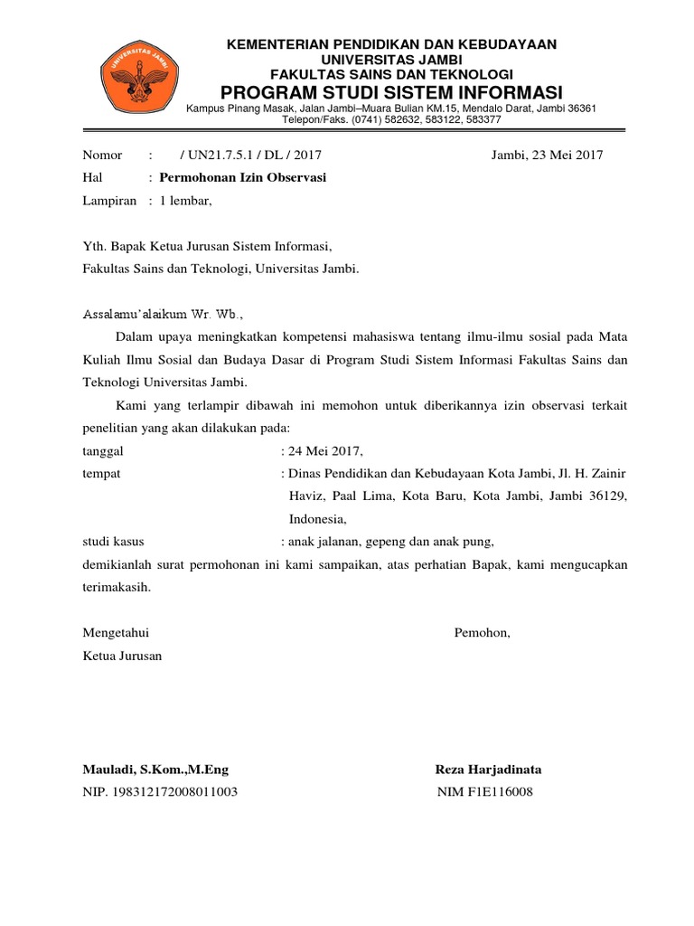 Contoh Surat Observasi Informasi Seputar Dunia Militer Dan