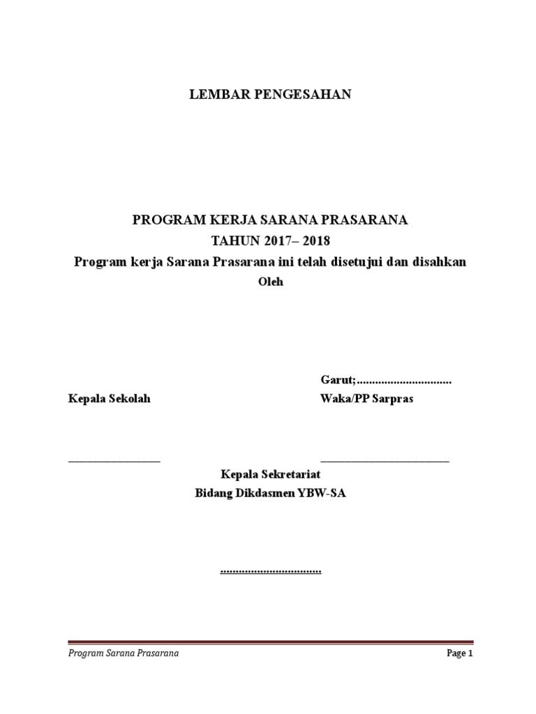 Contoh Program Kerja Wakil Kepala Sekolah Bidang Sarana Dan Prasarana