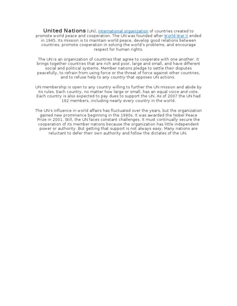 Overview of the United Nations Organization | PDF | Politics | Social ...