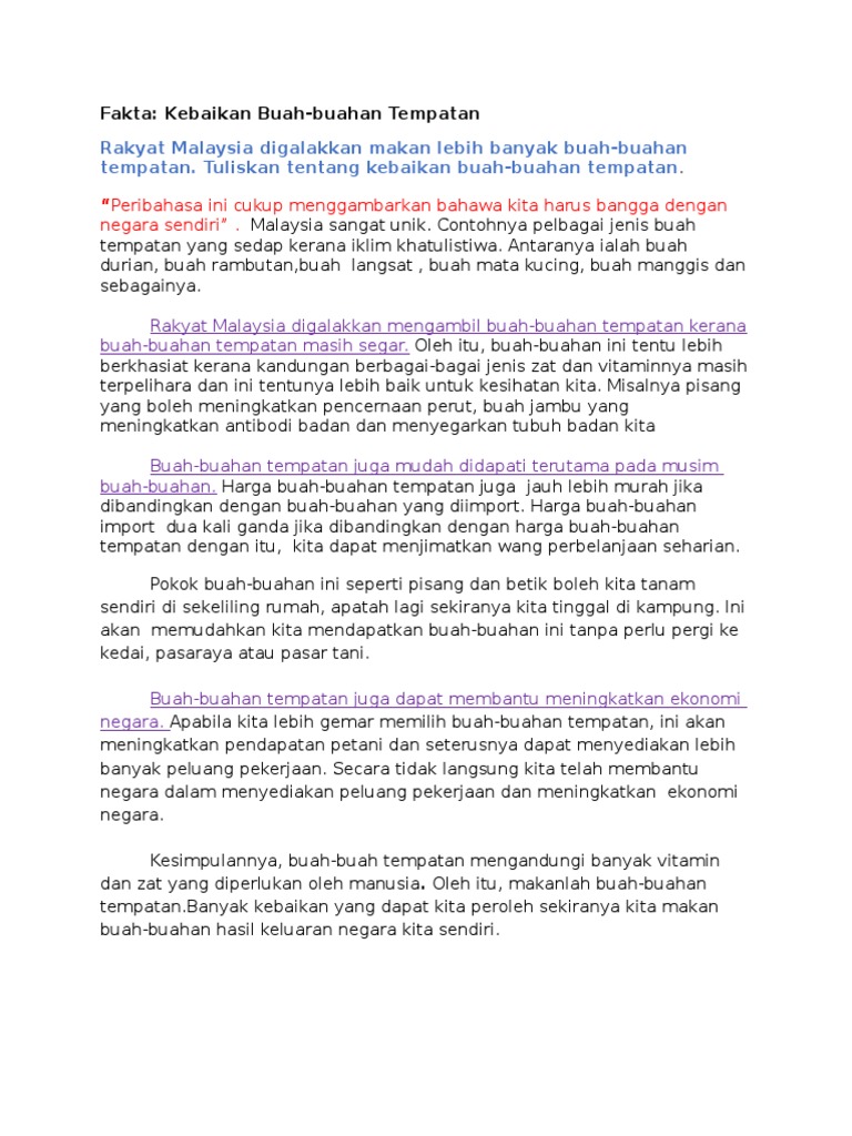 Contoh Karangan Kelebihan Buah Buahan Tempatan Pt3 - sufferploaty