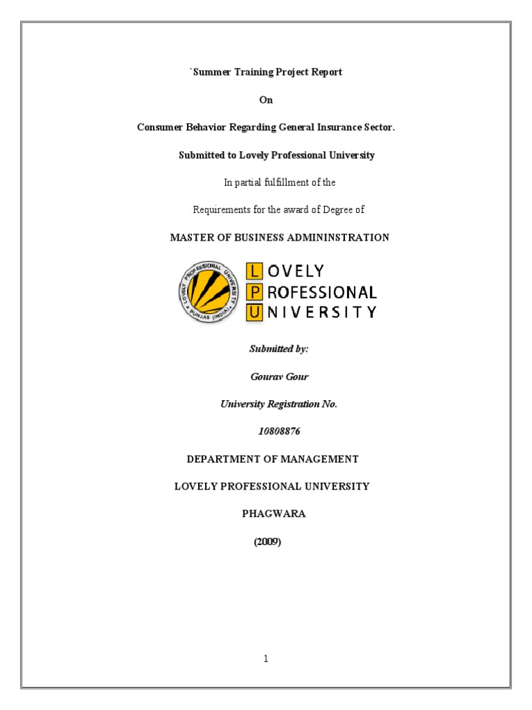 'Summer Training Project Report On Consumer Behavior Regarding General ...