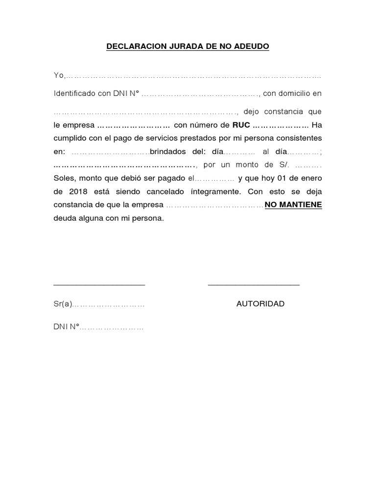 Declaración Jurada de No Adeudo | PDF