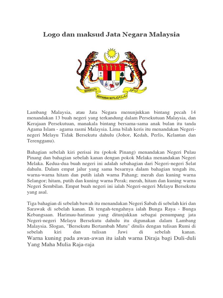 Logo Dan Maksud Jata Negara Malaysia Pdf
