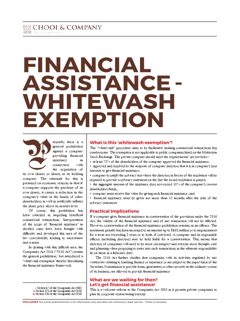 Companies Act 2016 Whitewash Procedure PDF Stocks Board Of Directors