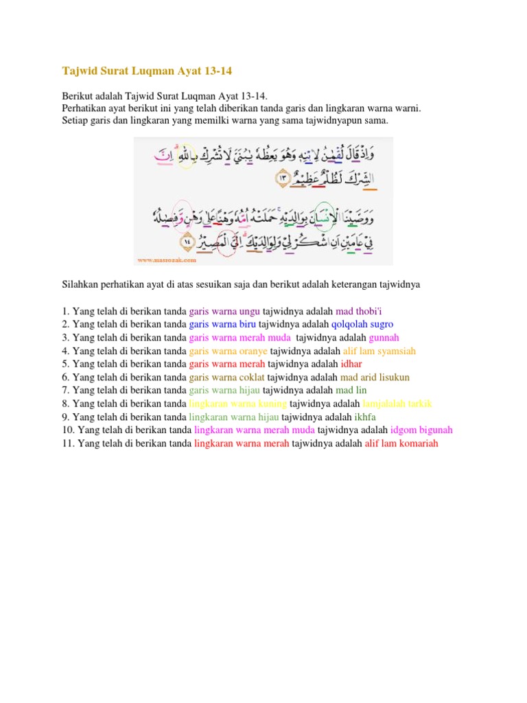 Tajwid Surat Luqman Ayat 13
