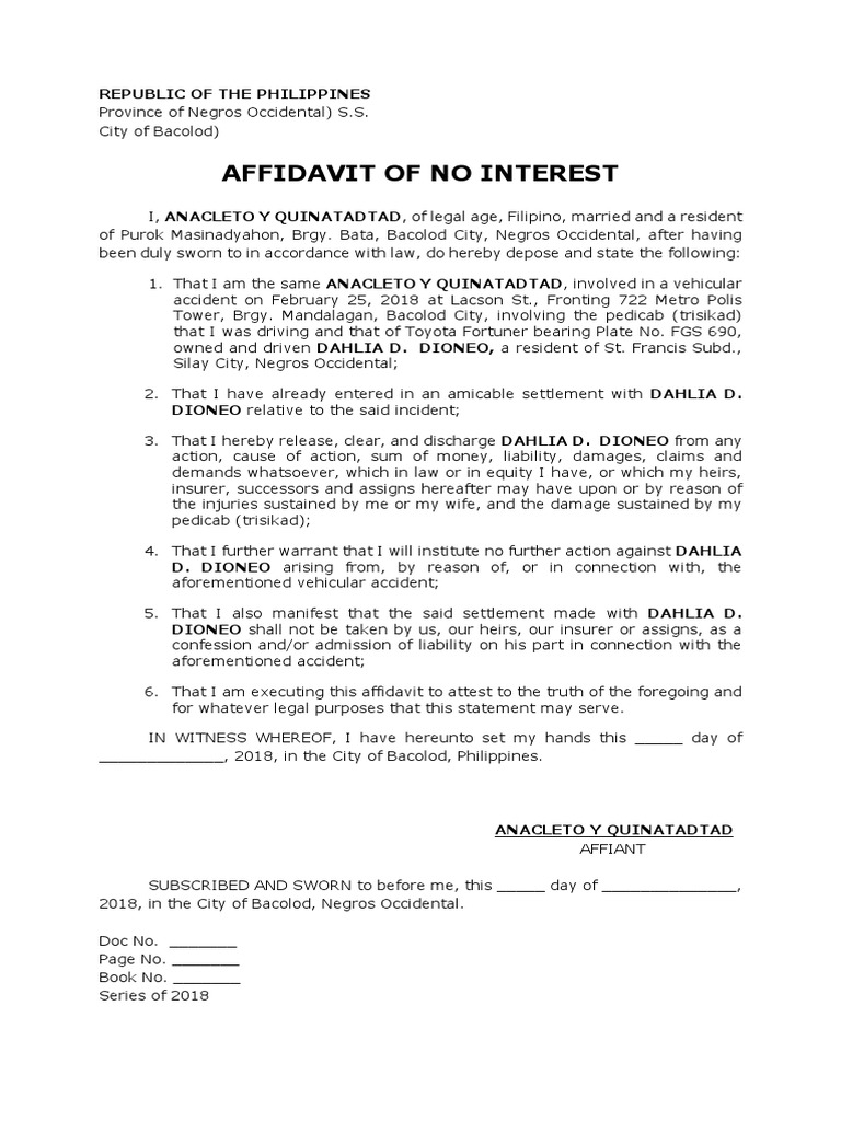 Affidavit of Non-Interest | PDF | Affidavit | Common Law