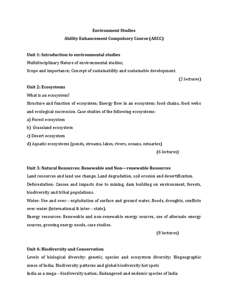Environmental Studies Syllabus Overview | PDF | Biodiversity | Ecosystem