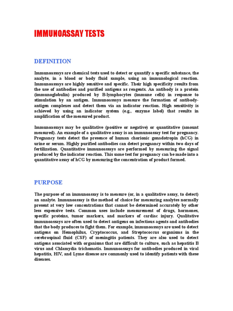 Immunoassay Tests PDF Elisa Immunoassay