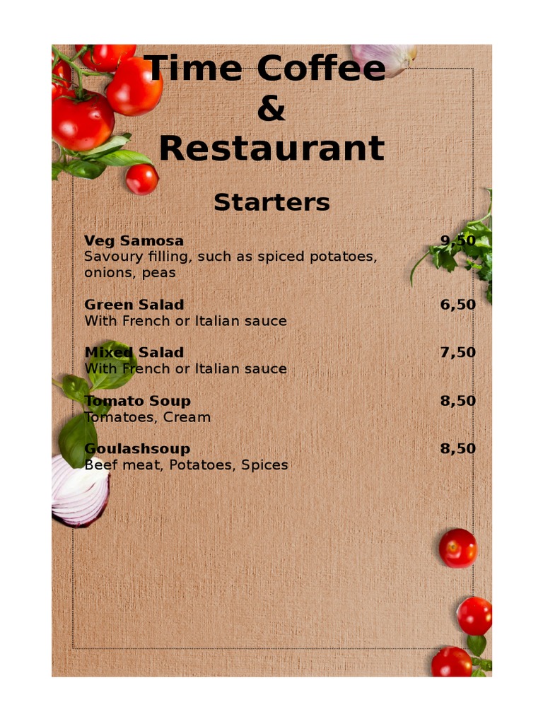 Time Coffee & Restaurant Menu | PDF