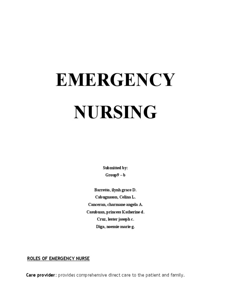 Emergency Nursing Roles and Responsibilities | PDF | Diseases And ...