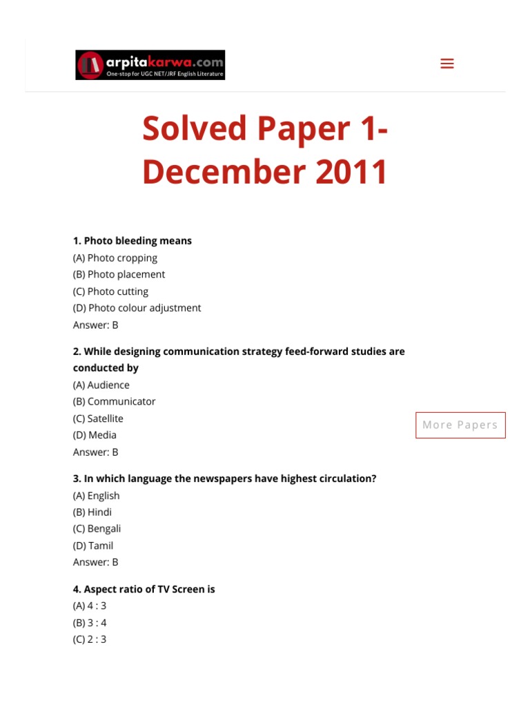 UGC NET Solved Question Papers I Paper 1 December 2011 Validity