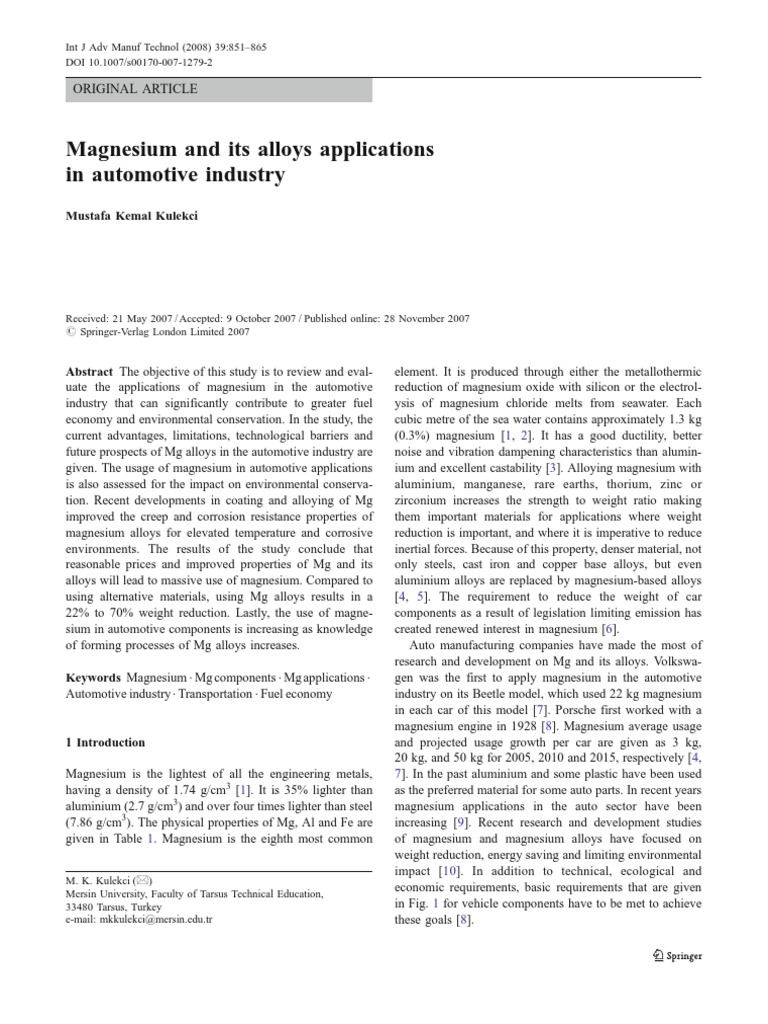 Magnesium And Its Alloys Applications Pdf Magnesium Aluminium