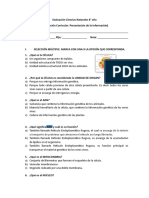 Evaluación Ciencias Naturales 8°: Célula, ADN, Mitochondria y Cloroplasto