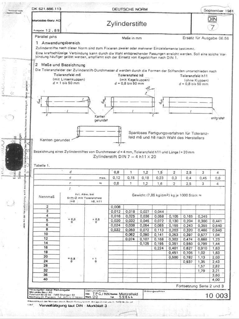 DIN7 Dowel Pins