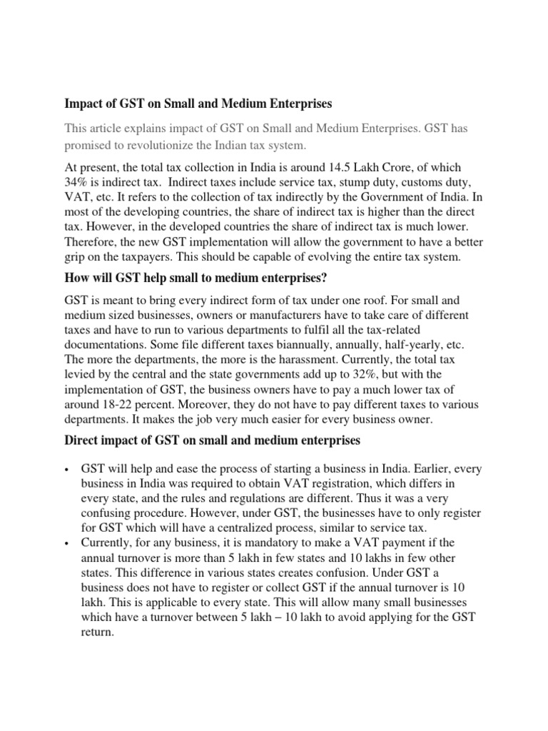 GST's Impact on Small and Medium Enterprises | PDF | Value Added Tax ...