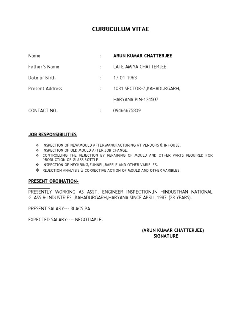 Arun Kumar Chatterjee CV Summary | PDF