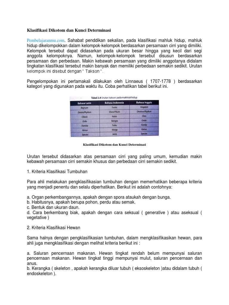 Perbedaan Kunci Dikotom dan Determinasi | PDF