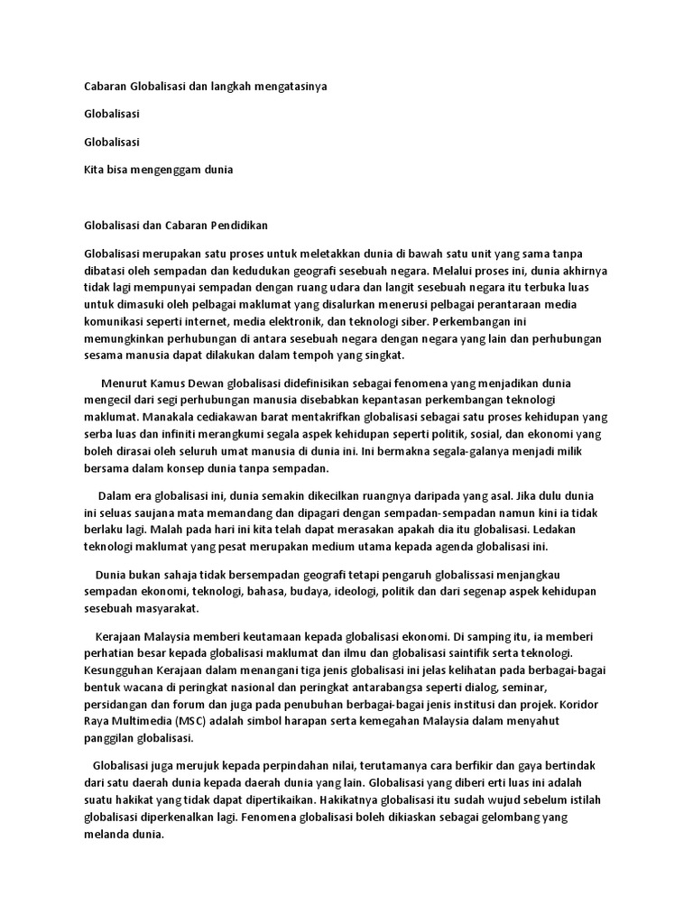 Cabaran Globalisasi Dan Langkah Mengatasinya  PDF
